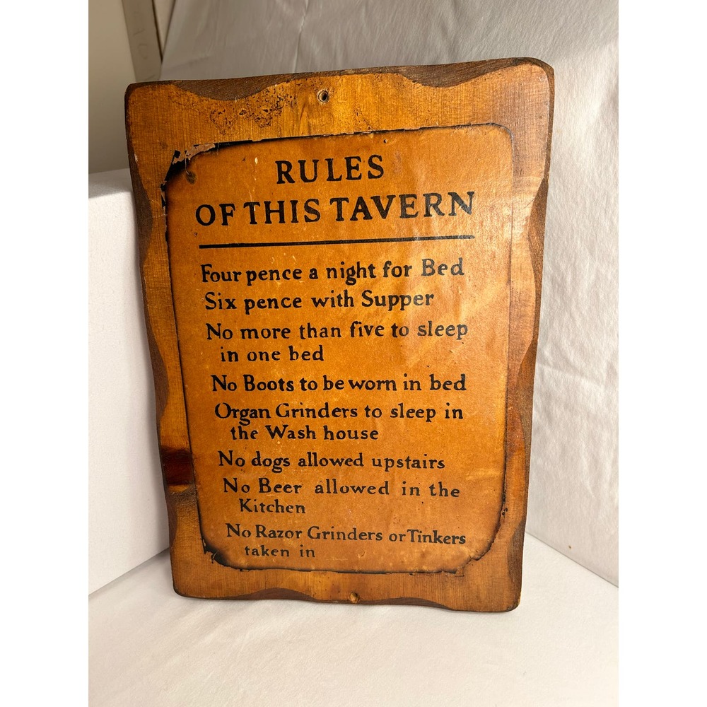 Vintage MCM Rules of this Tavern Wood Plaque Wall Hanging 11"x16" Country Charm